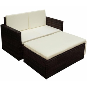 Diverse Hardware, 2-tlg. Garten-Lounge-Set mit Auflagen Poly Rattan Braun