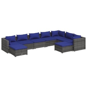 vidaXL, vidaXL 9-tlg. Garten-Lounge-Set mit Kissen Poly Rattan Grau, 