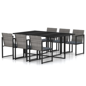 vidaXL, vidaXL 7-tlg. Garten-Essgruppe mit Kissen Poly Rattan Grau, vidaXL 7-tlg. Garten-Essgruppe mit Kissen Poly Rattan Grau