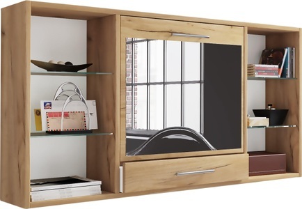 VCM, Schminktisch Wand Frisiertisch Schminkschrank Wandregal Spiegel Teala Schminktisch Wand Frisiertisch Schminkschrank Wandregal Spiegel Teala, VCM - Frisiertisch | Wandtisch mit ausklappbarer Fläche Maße H. 60 x B. 115 T. 20 cm Schminkschrank Schublade Schminktisch Teala, One Size, Kühles Braun