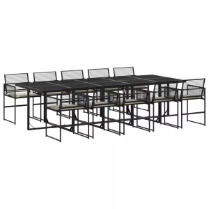 vidaXL, vidaXL 11-tlg. Garten-Essgruppe mit Kissen Schwarz Poly Rattan