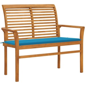 vidaXL, vidaXL Gartenbank mit Blauer Auflage 112 cm Massivholz Teak, vidaXL Gartenbank mit Blauer Auflage 112 cm Massivholz Teak