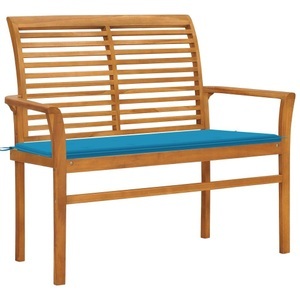 vidaXL, vidaXL Gartenbank mit Blauer Auflage 112 cm Massivholz Teak