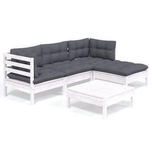 vidaXL, vidaXL 5-tlg. Garten-Lounge-Set mit Kissen Weiß Kiefernholz