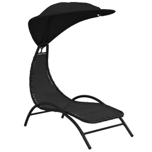 vidaXL, vidaXL Sonnenliege mit Dach Schwarz 167x80x195 cm Stoff und Stahl, vidaXL Sonnenliege mit Dach Schwarz 167x80x195 cm Stoff und Stahl