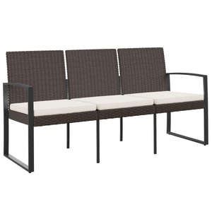 vidaXL, vidaXL Gartenbank 3-Sitzer mit Kissen Braun PP-Rattan