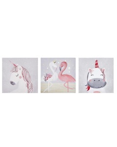 Beliani, Wanddekoration Für Kinder Aus Polyester Modern Timia Unisex Taubengrau ONE SIZE, Beliani - Leinwand 3er Set aus Polyester Modern TIMIA, One Size, Taubengrau
