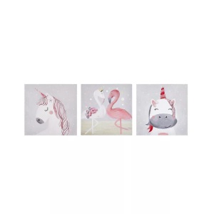 Beliani, Wanddekoration Für Kinder Aus Polyester Modern Timia Unisex Taubengrau ONE SIZE, Beliani - Leinwand 3er Set aus Polyester Modern TIMIA, One Size, Taubengrau