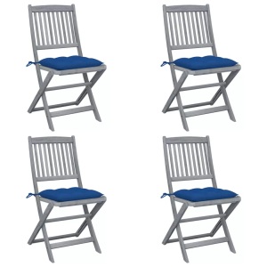 vidaXL, vidaXL Klappbare Gartenstühle 4 Stk. mit Kissen Massivholz Akazie, vidaXL Klappbare Gartenstühle 4 Stk. mit Kissen Massivholz Akazie