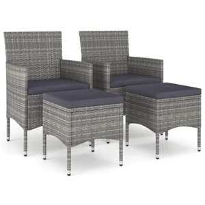vidaXL, vidaXL 4-tlg. Gartenstuhl und Hocker Set Poly Rattan Grau