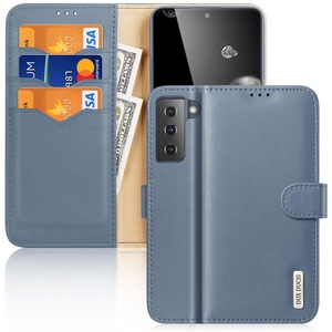 Samsung, Dux Ducis - Samsung Galaxy S21+ Plus 5G Flip Wallet Cover Echtleder Tasche (RFID Schutz) - Blau, 