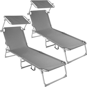 TecTake, 2 Gartenliegen 4-stufig 2 Gartenliegen 4-stufig, Tectake - 2er Set Gartenliege stufenlos verstellbares Sonnendach, 190cm, Grau