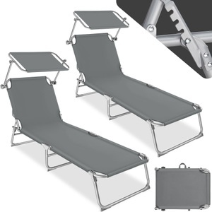 TecTake, 2 Gartenliegen 4-stufig 2 Gartenliegen 4-stufig, Tectake - 2er Set Gartenliege stufenlos verstellbares Sonnendach, 190cm, Grau