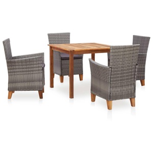 Diverse Hardware, 5-tlg. Essgruppe Poly Rattan und Massivholz Akazie Grau, vidaXL 5-tlg. Garten-Essgruppe Poly Rattan und Massivholz Akazie Grau