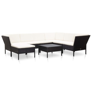 Diverse Hardware, 8-tlg. Garten-Lounge-Set mit Auflagen Poly Rattan Schwarz, vidaXL 8-tlg. Garten-Lounge-Set mit Auflagen Poly Rattan Schwarz