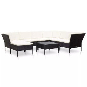 Diverse Hardware, 8-tlg. Garten-Lounge-Set mit Auflagen Poly Rattan Schwarz, vidaXL 8-tlg. Garten-Lounge-Set mit Auflagen Poly Rattan Schwarz