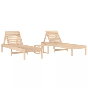 vidaXL, vidaXL Sonnenliegen 2 Stk. mit Tisch Massivholz Kiefer