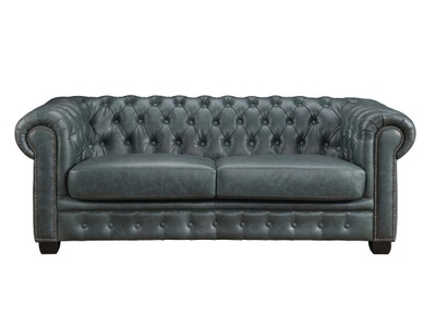 LINEA SOFA, Chesterfield Ledersofa 3-Sitzer - Büffelleder - Graugrün - BRENTON Chesterfield Ledersofa 3-Sitzer - Büffelleder - Graugrün - BRENTON, 