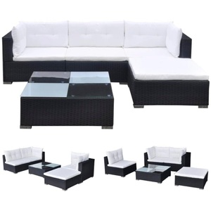 Diverse Hardware, 5-tlg. Garten-Lounge-Set mit Auflagen Poly Rattan Schwarz