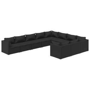 vidaXL, vidaXL 10-tlg. Garten-Lounge-Set mit Kissen Poly Rattan Schwarz, 