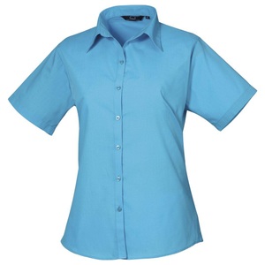 Premier, Kurzarm Popeline Bluse Arbeitshemd Damen Türkisblau 50, PREMIER - Kurzarm Popeline Bluse Arbeitshemd, für Damen, Türkisblau, Größe 50
