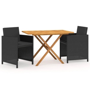 vidaXL, vidaXL 3-tlg. Garten-Essgruppe mit Kissen Schwarz, 