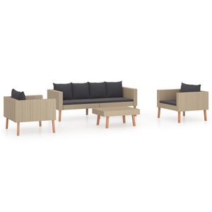 vidaXL, vidaXL 4-tlg. Garten-Lounge-Set mit Auflagen Poly Rattan Beige