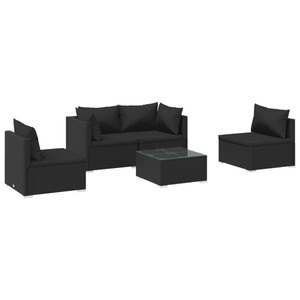 vidaXL, vidaXL 5-tlg. Garten-Lounge-Set mit Kissen Poly Rattan Schwarz, 