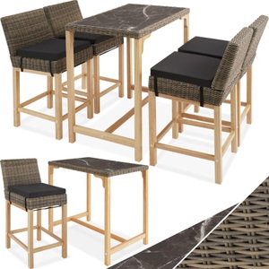 TecTake, Rattan Bartisch Kutina mit 4 Stühlen Latina Rattan Bartisch Kutina mit 4 Stühlen Latina, Tectake - Rattan Bartisch Kutina mit 4 Stühlen Latina, 5 Stücke, Beige