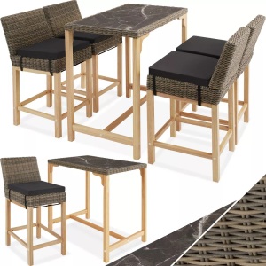 TecTake, Rattan Bartisch Kutina mit 4 Stühlen Latina Rattan Bartisch Kutina mit 4 Stühlen Latina, Tectake - Rattan Bartisch Kutina mit 4 Stühlen Latina, 5 Stücke, Beige