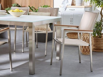 Beliani, Beliani Gartenstuhl beige 2er Set Edelstahl GROSSETO, Beliani - Gartenstuhl 2er Set aus Edelstahl Industriell GROSSETO, One Size, Sand