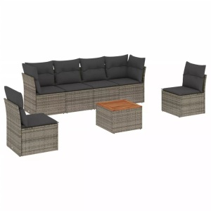 vidaXL, vidaXL 7-tlg. Garten-Sofagarnitur mit Kissen Grau Poly Rattan, vidaXL 7-tlg. Garten-Sofagarnitur mit Kissen Grau Poly Rattan