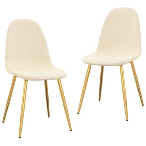 vidaXL, vidaXL Esszimmerstühle 2 Stk. Cremeweiß Samt, vidaXL Esszimmerstühle 2 Stk. Cremeweiß Samt