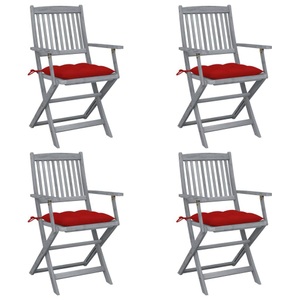 vidaXL, vidaXL Klappbare Gartenstühle 4 Stk. mit Kissen Massivholz Akazie, vidaXL Klappbare Gartenstühle 4 Stk. mit Kissen Massivholz Akazie