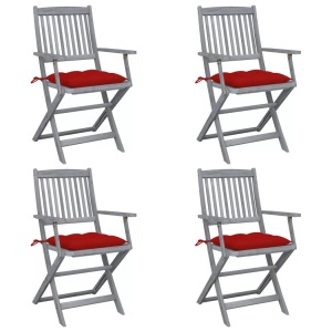 vidaXL, vidaXL Klappbare Gartenstühle 4 Stk. mit Kissen Massivholz Akazie, vidaXL Klappbare Gartenstühle 4 Stk. mit Kissen Massivholz Akazie