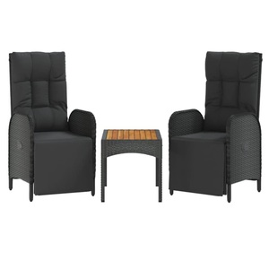vidaXL, vidaXL 3-tlg. Garten-Lounge-Set mit Kissen Schwarz Poly Rattan, 