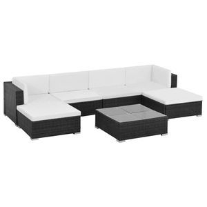 Diverse Hardware, 7-tlg. Garten-Lounge-Set mit Auflagen Poly Rattan Schwarz