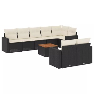 vidaXL, vidaXL 9-tlg. Garten-Sofagarnitur mit Kissen Schwarz Poly Rattan, vidaXL 9-tlg. Garten-Sofagarnitur mit Kissen Schwarz Poly Rattan