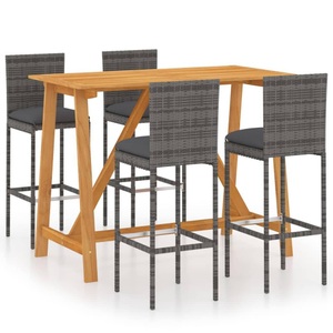 vidaXL, vidaXL 5-tlg. Gartenbar-Set mit Kissen Grau, vidaXL 5-tlg. Gartenbar-Set mit Kissen Grau