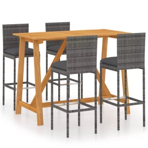 vidaXL, vidaXL 5-tlg. Gartenbar-Set mit Kissen Grau, vidaXL 5-tlg. Gartenbar-Set mit Kissen Grau