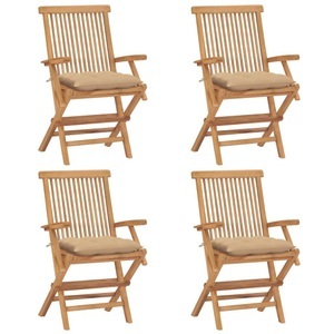 vidaXL, vidaXL Gartenstühle mit Beige Kissen 4 Stk. Massivholz Teak