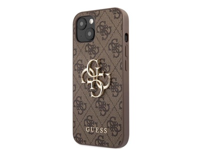 Guess, Guess - iPhone 13 Mini Leder Hardcase Hülle Metall Logo (GUHCP13S4GMGB) - Braun / Gold, Guess - Hülle Apple iPhone 13 Mini PU 4G Big, Braun