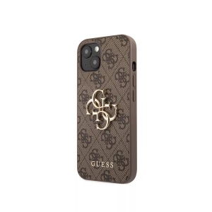 Guess, Guess - iPhone 13 Mini Leder Hardcase Hülle Metall Logo (GUHCP13S4GMGB) - Braun / Gold, Guess - Hülle Apple iPhone 13 Mini PU 4G Big, Braun