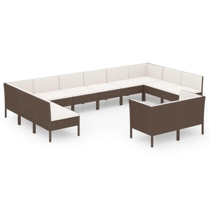 vidaXL, vidaXL 12-tlg. Garten-Lounge-Set mit Auflagen Poly Rattan Braun