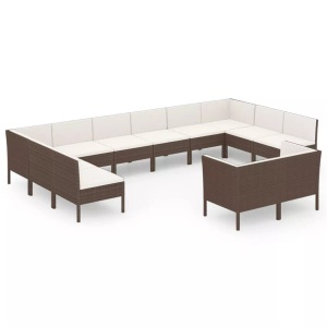 vidaXL, vidaXL 12-tlg. Garten-Lounge-Set mit Auflagen Poly Rattan Braun