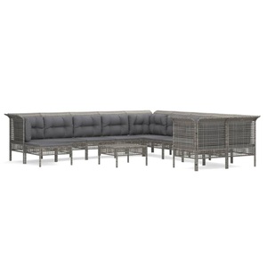 vidaXL, vidaXL 11-tlg. Garten-Lounge-Set mit Kissen Grau Poly Rattan, 