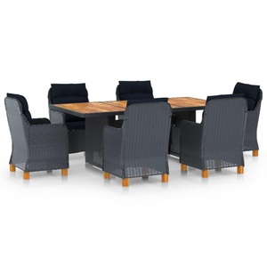 vidaXL, vidaXL 7-tlg. Garten-Essgruppe mit Auflagen Poly Rattan Dunkelgrau