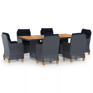 vidaXL, vidaXL 7-tlg. Garten-Essgruppe mit Auflagen Poly Rattan Dunkelgrau