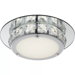 Globo, GLOBO MARGO Deckenleuchte Chrom, Glas opal, K5 Kristalle klar, Spiegelrand, D:250, H:7, Deckenleuchte Margo 25x25