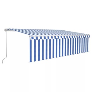 vidaXL, vidaXL Gelenkarmmarkise Einziehbar mit Volant & LED 5x3 m Blau & Weiß, vidaXL Markise Manuell Einziehbar mit Rollo & LED 5x3 m Blau & Weiß